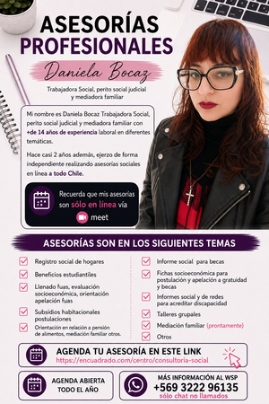 Trabajadora Social Daniela Bocaz - Especialista en beneficios estudiantiles, Registro social de hogares , informes sociales , derecho de familia