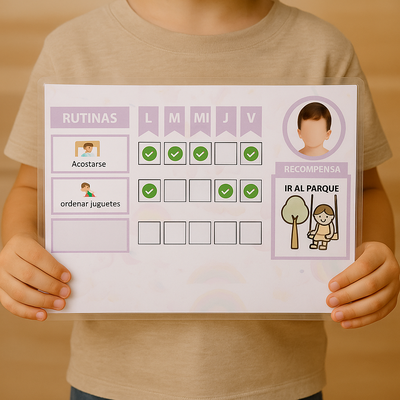 Tablero de rutinas y recompensas infantiles – Economía de fichas