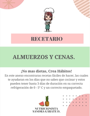 Recetario de almuerzos y cenas.