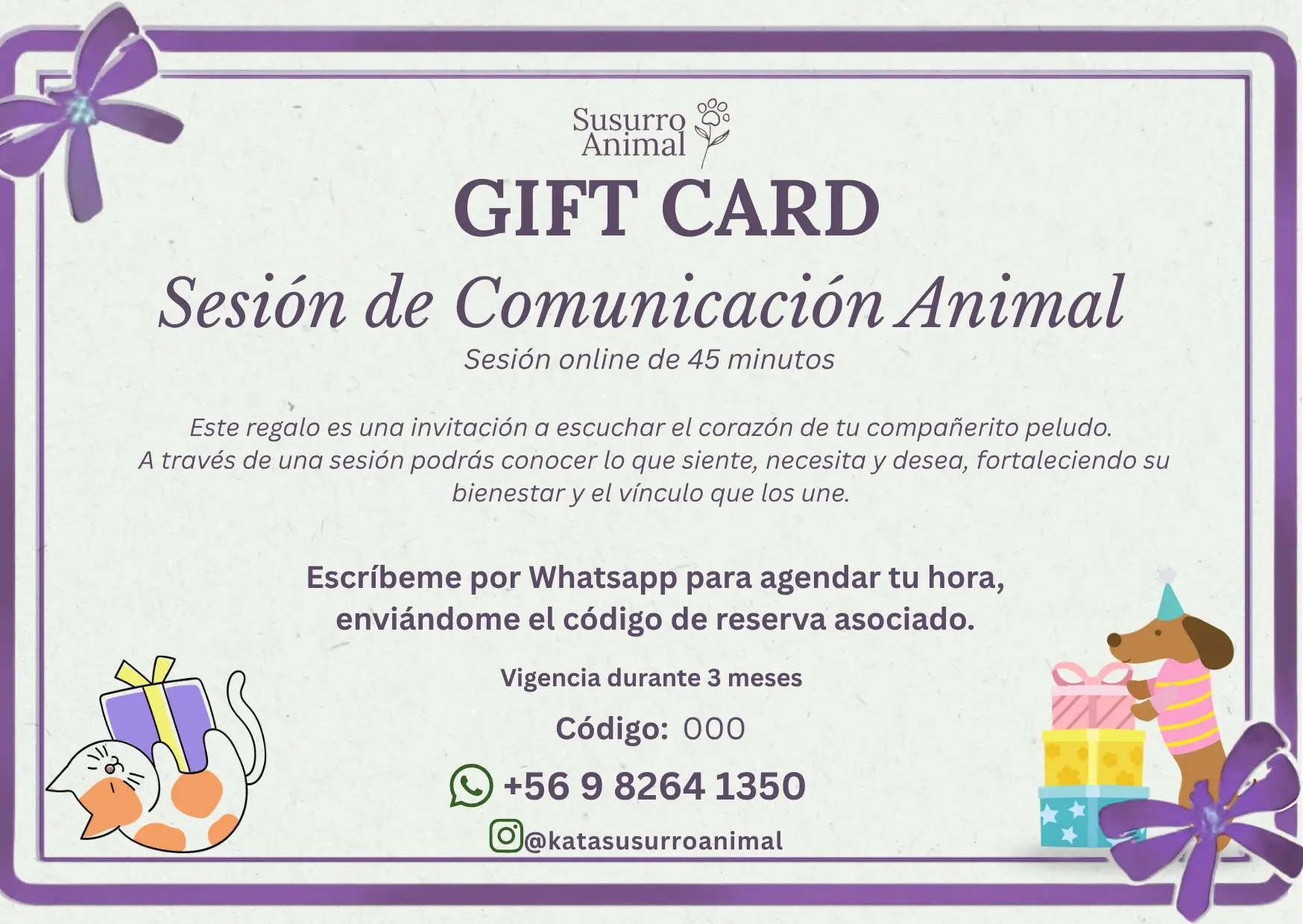 Gift Card Sesión de Comunicación Animal