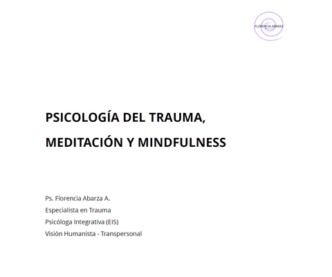 PSICOLOGÍA DEL TRAUMA, MEDITACIÓN Y MINDFULNESS