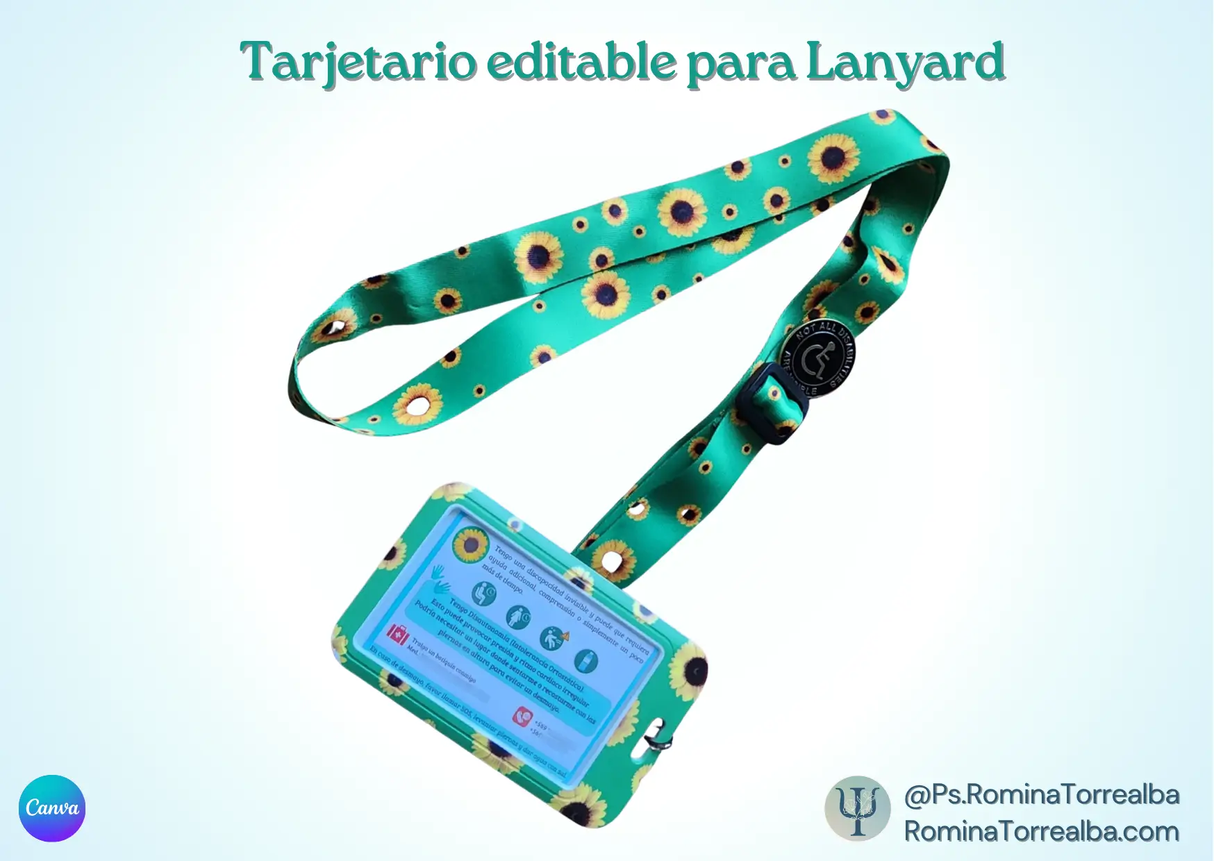 Tarjetario editable para Lanyard Girasoles