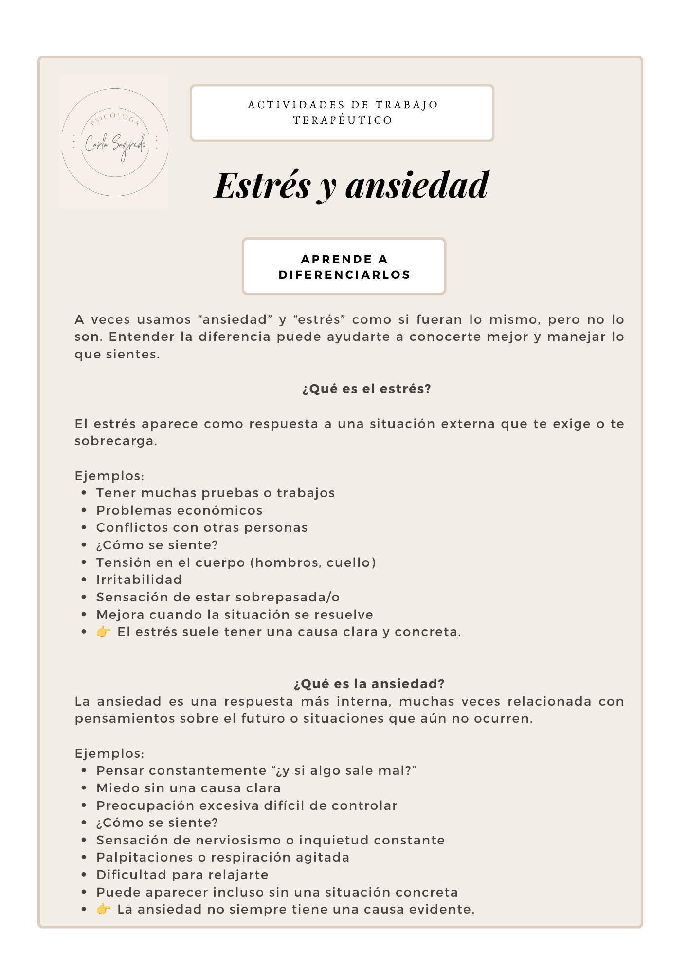Ficha de trabajo Estrés y Ansiedad