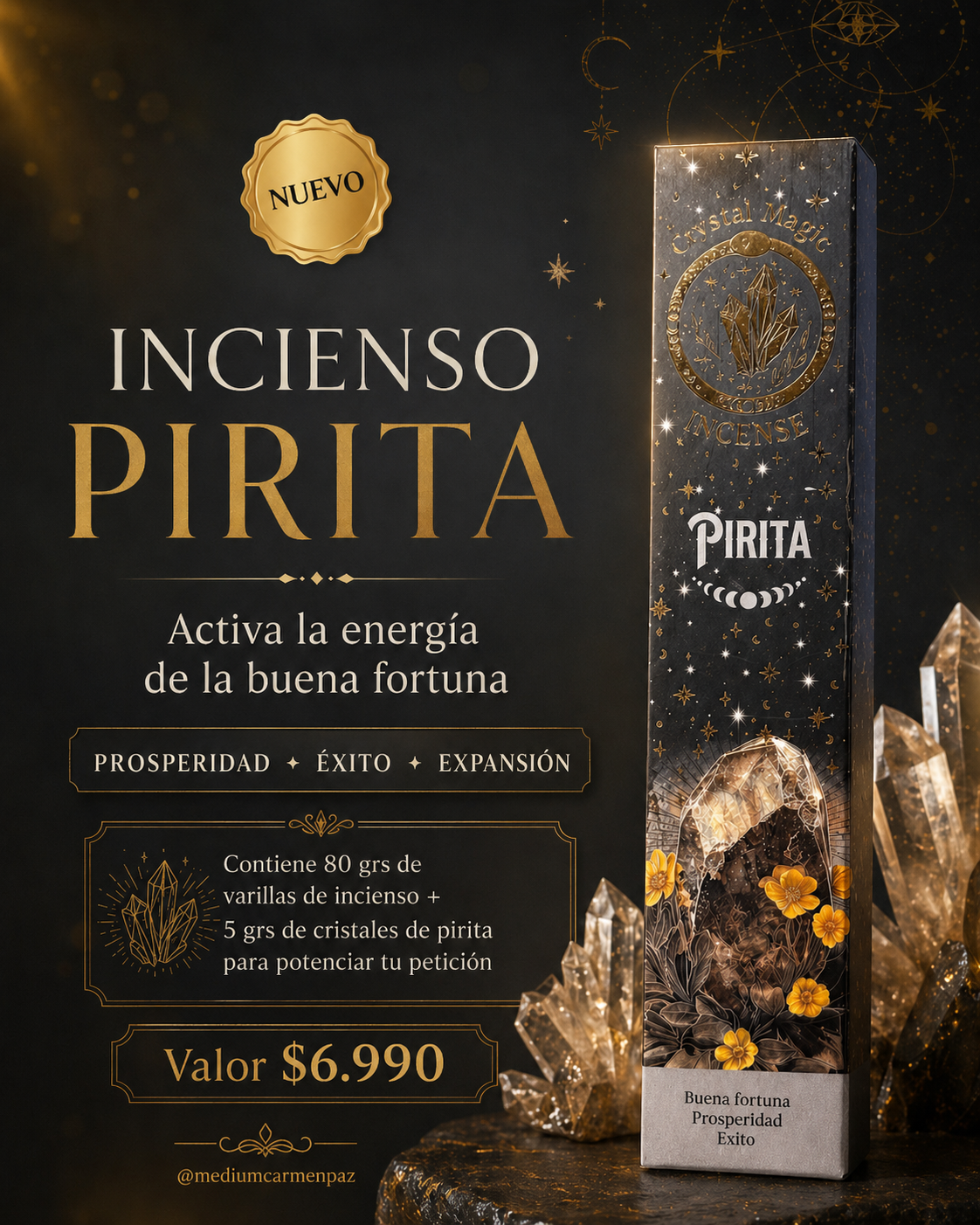 Incienso Natural + cristales de Pirita