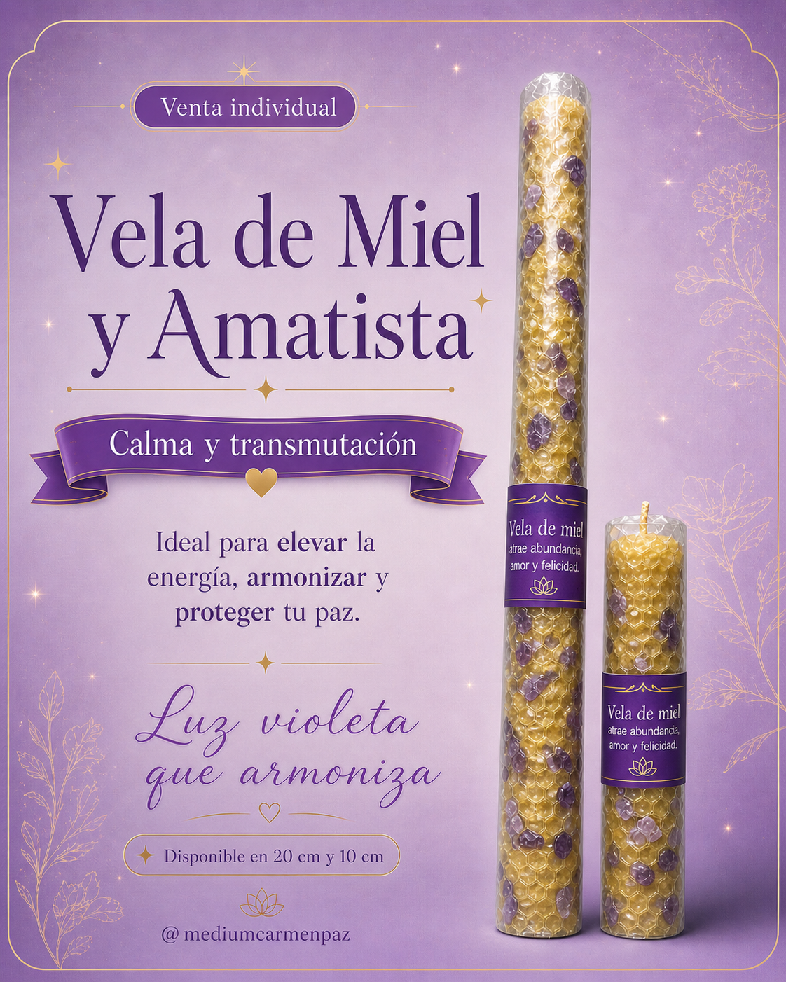 Vela de Miel y Amatista 20 CMS