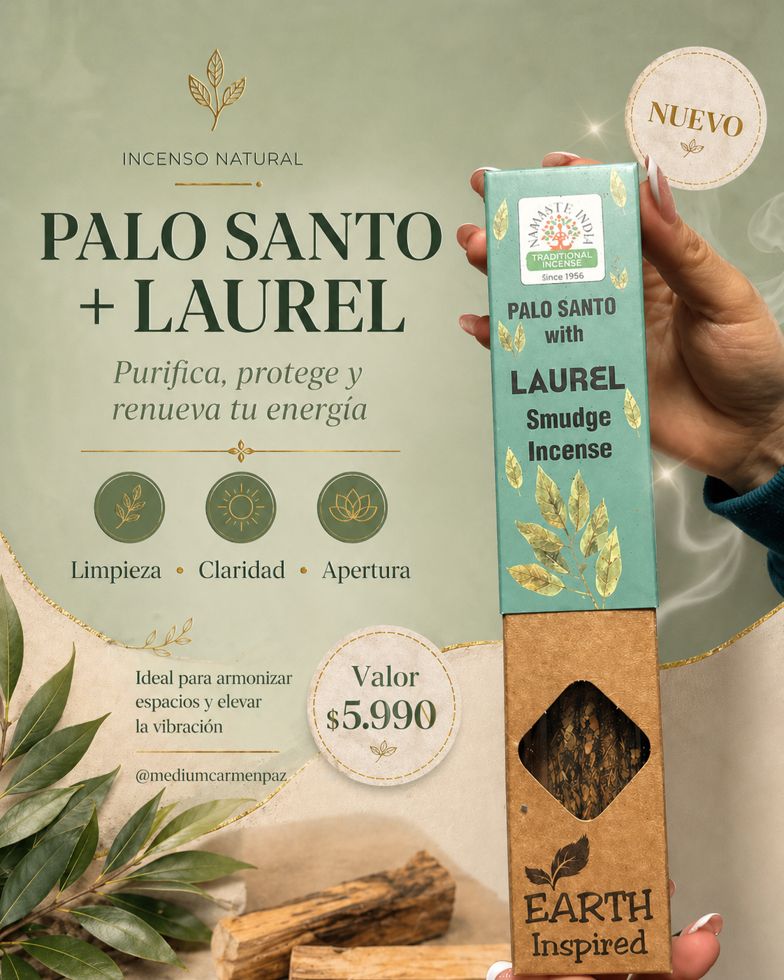 Incienso orgánico de Palo santo + Laurel