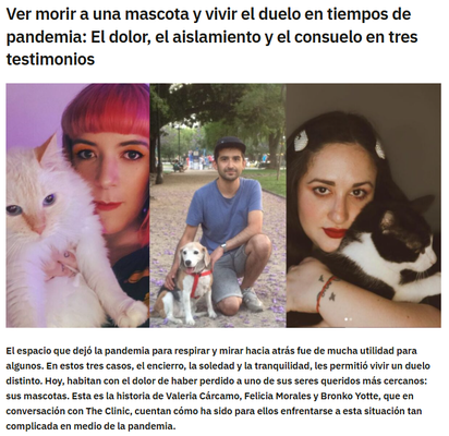 Entrevista THE CLINIC : "Ver morir a una mascota y vivir el duelo en tiempos de pandemia: El dolor, el aislamiento"